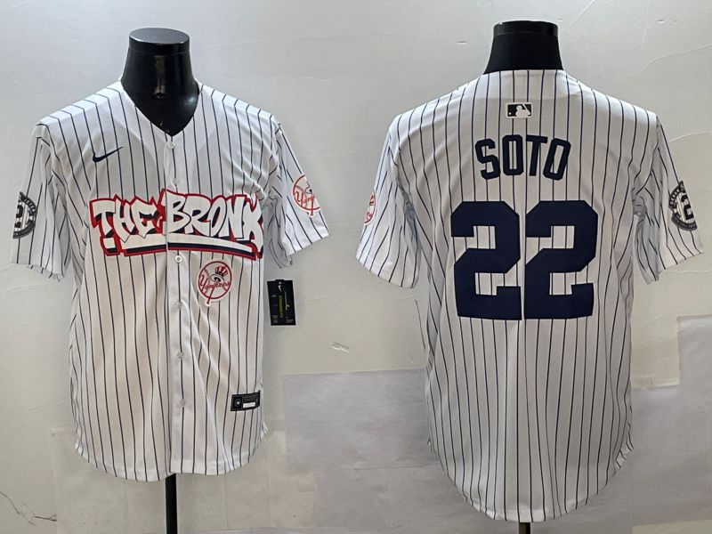 Men New York Yankees #22 Soto White Stripe four generations Joint Name 2025 Nike MLB Jersey style 8->new york yankees->MLB Jersey
